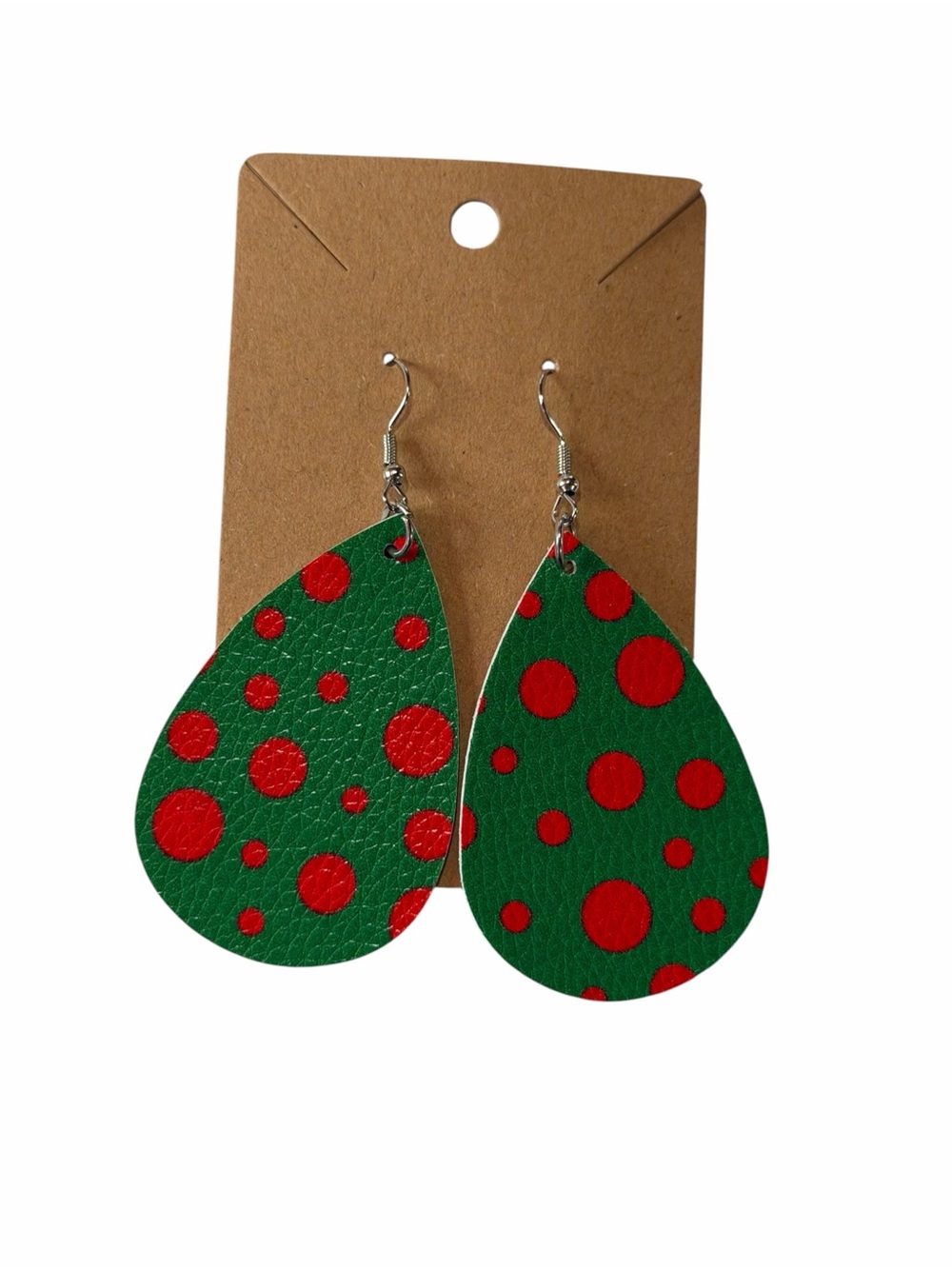 Green and Red Polka Dot Teardrop Earrings
